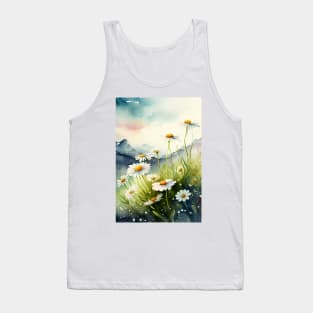 A Field of Daisies Watercolor on a Bright Sunny Spring Day Tank Top